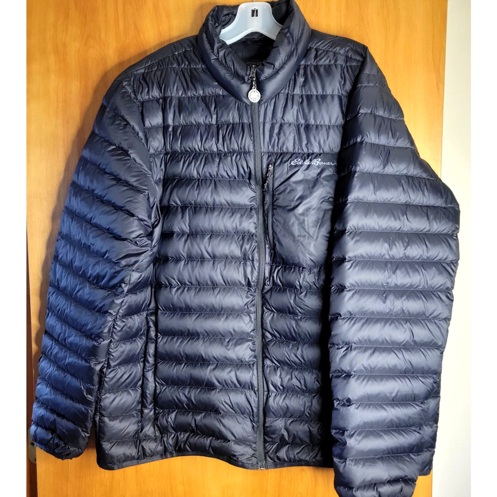 Eddie Bauer Men’s Black T2XL Goose Down Puffer Jacket Full Zip Winter Coat